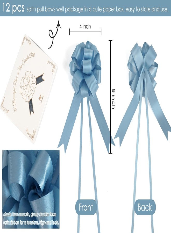 HUIHUANG Dusty Blue Pull Bows 4"x8" Blue Satin Gift Bow for Gift Wrapping, Presents, Gift Basket, Paper Bag, Baby Shower Favors, Wrapping Accessories, Wedding Bridal Shower Decor, 12 PCS - Image 2